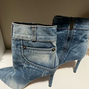 Denim Stiletto Ankle Boots